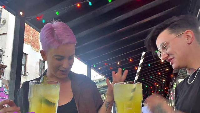 Amateur genderfluid in panties licks GF's at home