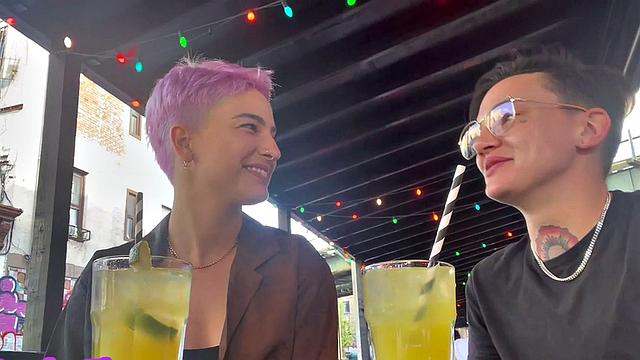 Amateur genderfluid in panties licks GF's at home