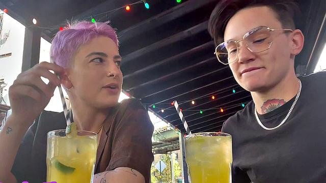 Amateur genderfluid in panties licks GF's at home