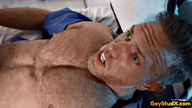 Tattooed muscle jock cockriding lover