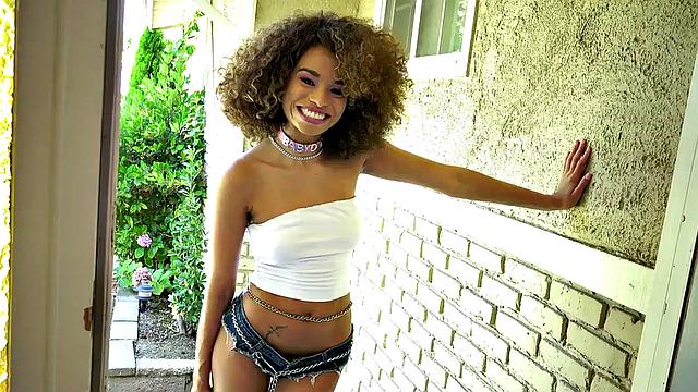 Gagging petite Ebony rims boyfriend's asshole after mouth fucking