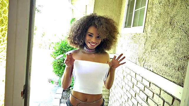 Gagging petite Ebony rims boyfriend's asshole after mouth fucking