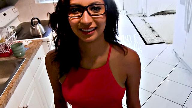 A tattooed Brazilian amateur get her tight pussy pounded in POV doggystyle with her glasses on!