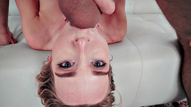 Stunning blonde facefucked by beau