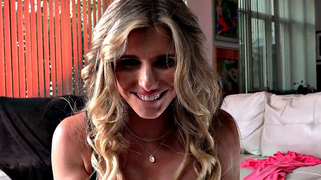 Oiled big-titted MILF dirty talks and gives best handjob