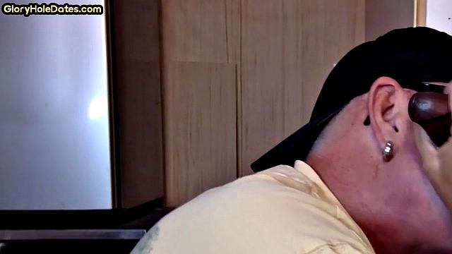 Caught old bearded man suck BBC in gloryhole