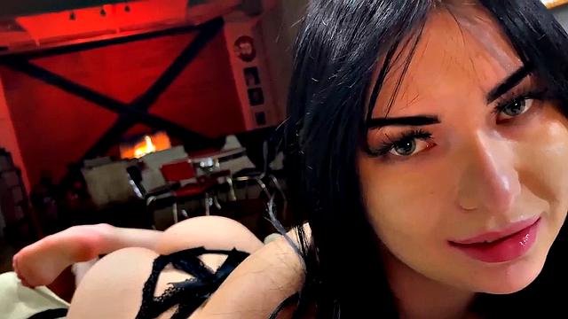 Blowjob POV babe sucks and wanks cock in closeup