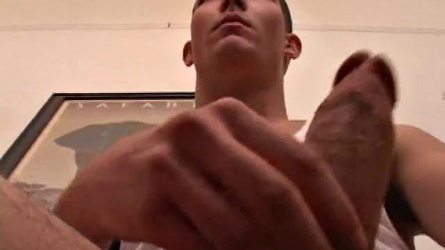 Brennan Stark gets a video going, as tells us how he's going to eat his load. He pulls off his pants and strokes his hard cock, until he blasts a nut onto a nearby clipboard. Then he licks up all the cum.