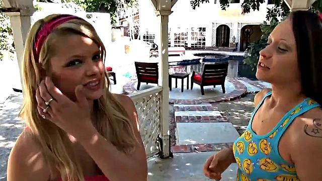 Little Taylor and her lesbian friend get kinky with pussy play & dildo play in the great outdoors