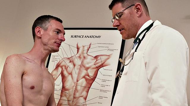 Tiny stud assfucked in infirmary by tall doctor