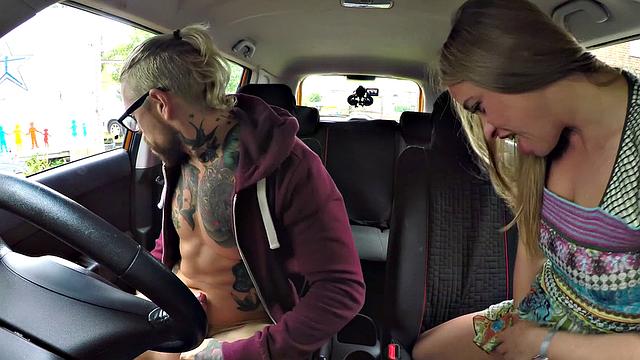 Watch these students get down and dirty with each other in a hot, high-heeled car ride