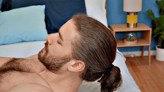 Solo eager jock with hairy chest wanks dick at home