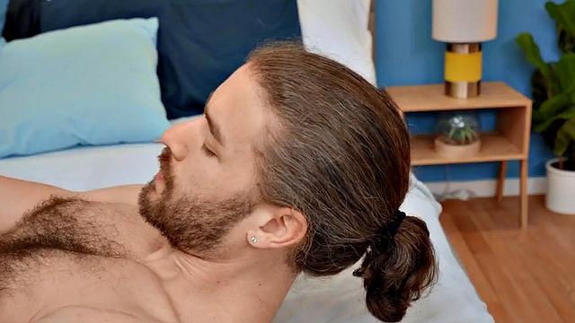 Solo eager jock with hairy chest wanks dick at home