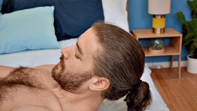 Solo eager jock with hairy chest wanks dick at home