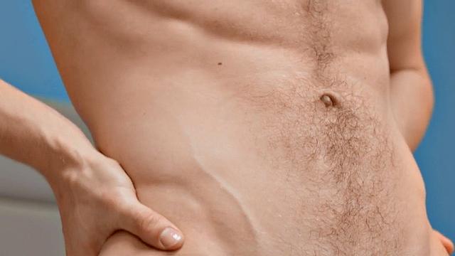 Solo eager jock with hairy chest wanks dick at home