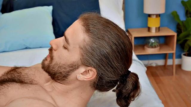 Solo eager jock with hairy chest wanks dick at home