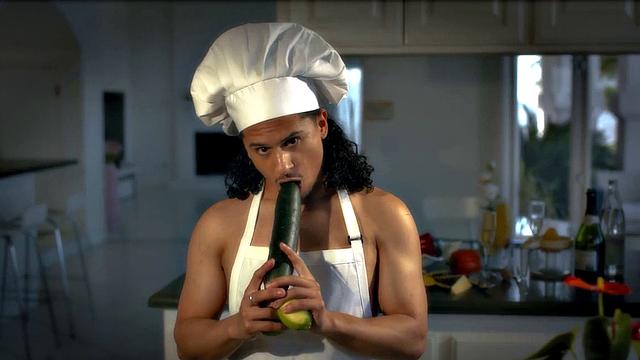 BBC barebacks his food fetish cook BF in the kitchen