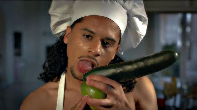 BBC barebacks his food fetish cook BF in the kitchen