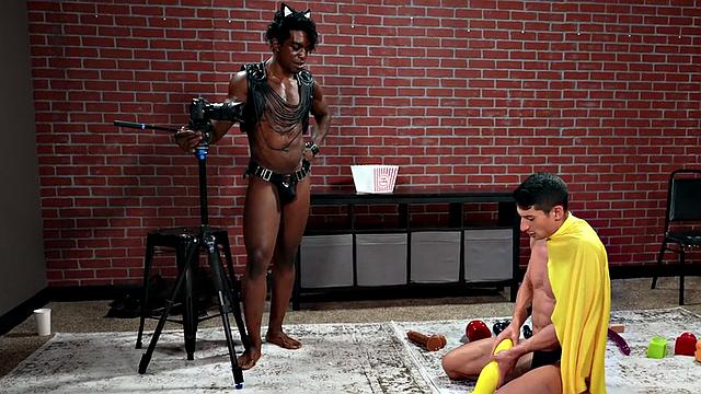 dildo addict fucked in cosplay sex by BF in leather