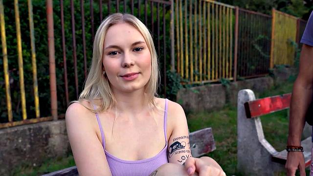 HUNT4K. Experienced man satisfies a guy's blonde GF for cash