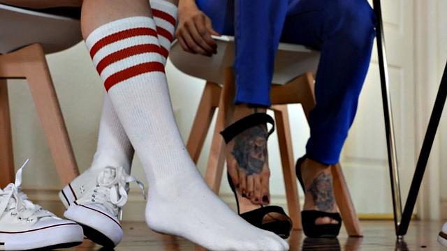 Transgender beauties in threesome fucked by black male dick