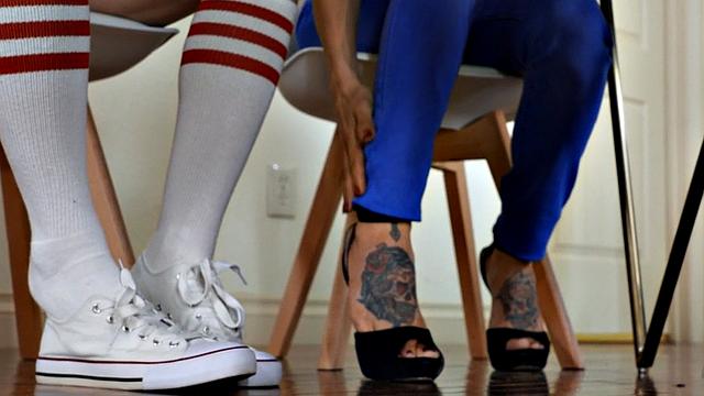 Transgender beauties in threesome fucked by black male dick