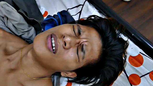 This sexy Asian gay foot fetish boy has beautiful slim male feet. He starts off posing his lovely boy feet then moves to the bed to tease you with them. He starts sucking his toes and rubbing his cock on his smooth soles.