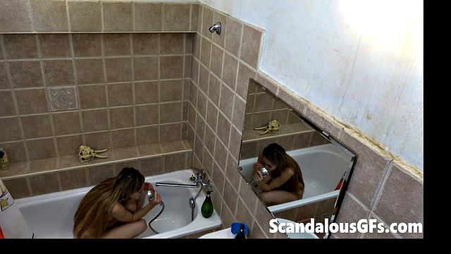 Hot Blonde Playing with Pussy in Shower at Bathtub