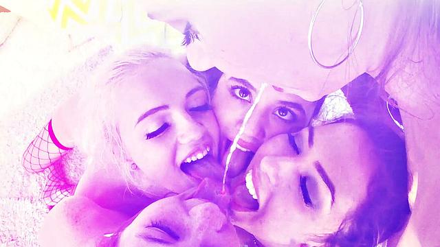 Abigail, Kalina and Romi have a drooling cock buffet