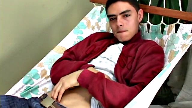 Estefano is a cute Latin twink with sexy boy next door look. By the time he's naked the skinny and smooth boy is down on the floor, sporting a big boner. He fingers himself for added anal stimulation and then gets busy beating off.