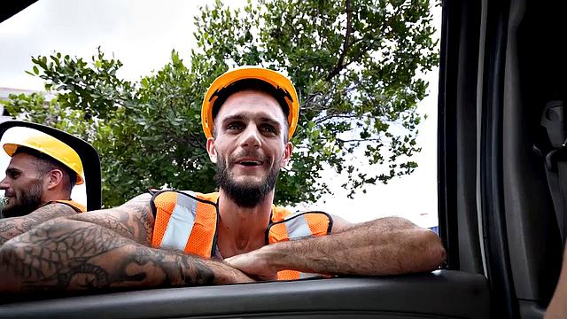 Picked-up straight worker fucks greedy gay asshole in van