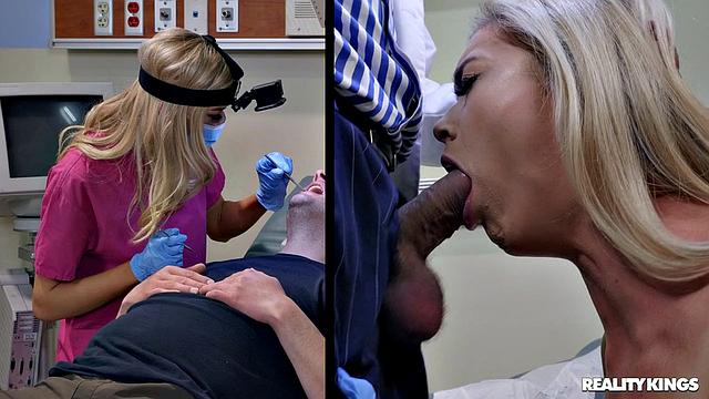 Горячая стоматолог Анни Аврора тщательно отсасывает у пациента и получает сперму на лицо в кабинете клиники Стэнли Смайлс.