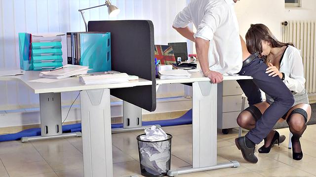 Naughty employee in high heels gets her pussy fingered and fucked in the office