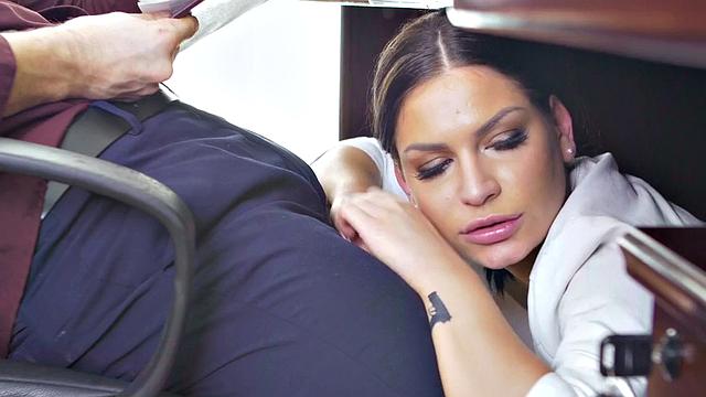 Office babe sucking after riding cock in erotic couple