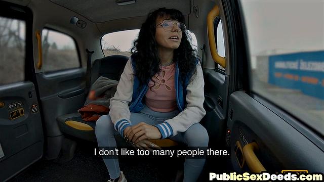 Nerdy stockings babe gets banged by driver