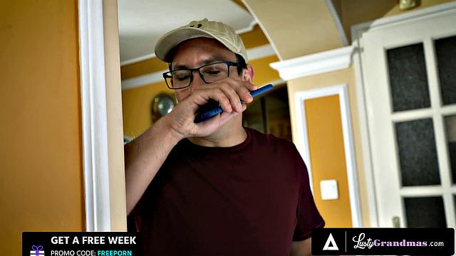 LUSTY GRANDMAS - Horny Granny Marsha Seduces Delivery Stud for Fuck