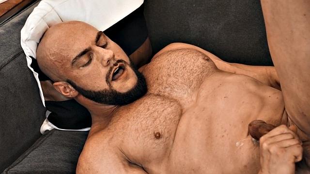 Powerful hunk throatfucks jock