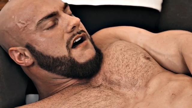 Powerful hunk throatfucks jock