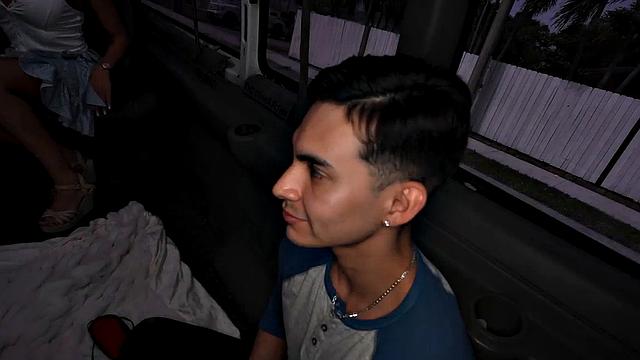 Hairy guy picked up to fuck in public van