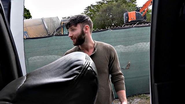 Hairy guy picked up to fuck in public van