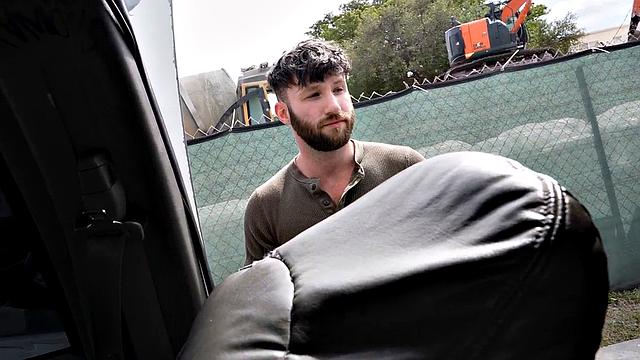 Hairy guy picked up to fuck in public van
