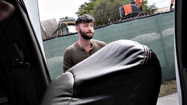 Hairy guy picked up to fuck in public van
