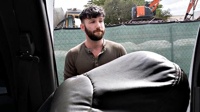 Hairy guy picked up to fuck in public van