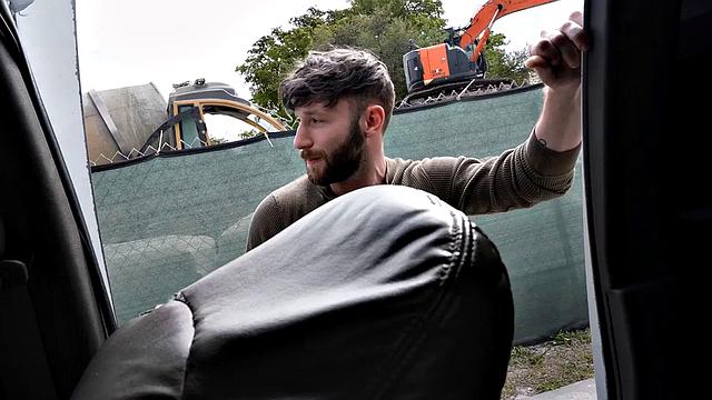 Hairy guy picked up to fuck in public van