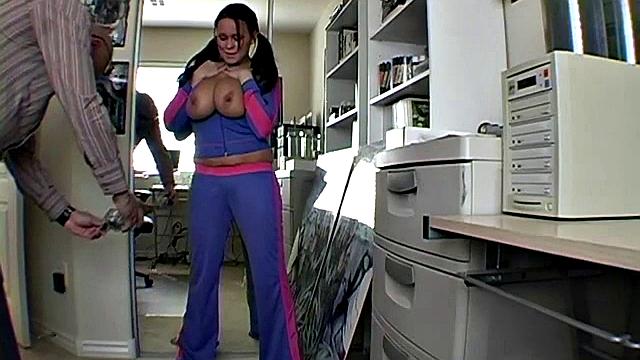 Busty brunette fondles herself