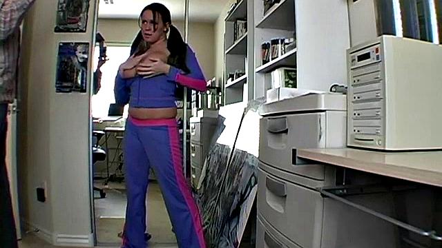 Busty brunette fondles herself