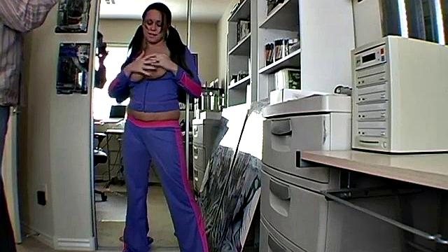 Busty brunette fondles herself