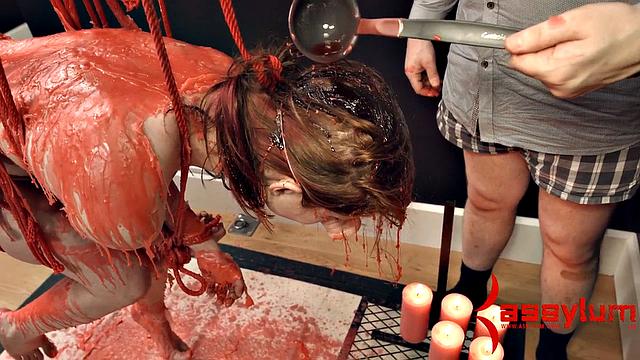 Bound suspended sub waxed anal fuck