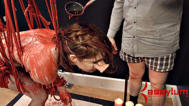 Bound suspended sub waxed anal fuck