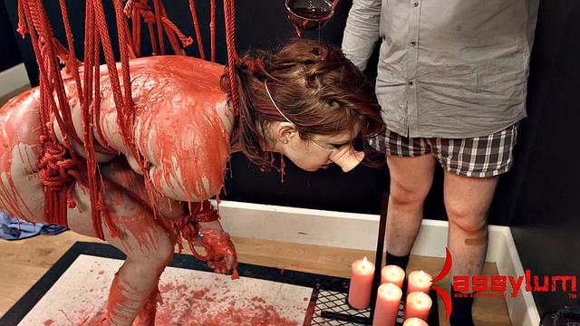 Bound suspended sub waxed anal fuck